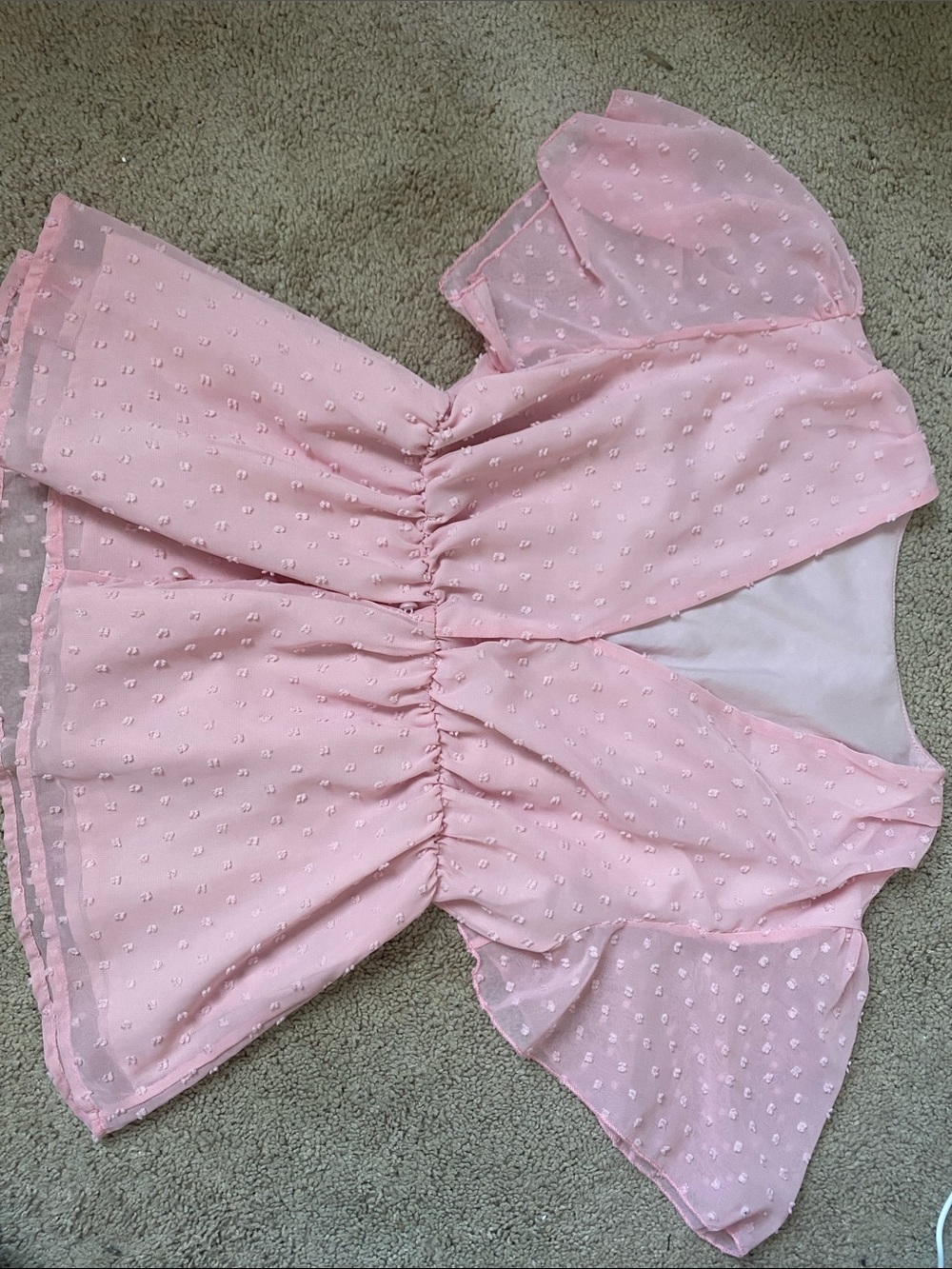 Pink Swiss Dot Ruffle Peplum Blouse